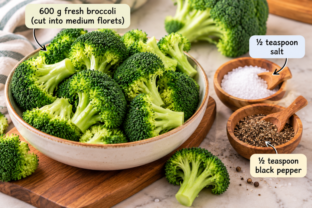 fresh broccoli ingredients with seasonings