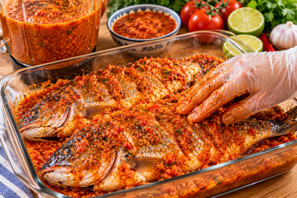 glazed fish with spicy herb marinade