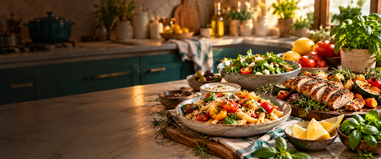 sunlit mediterranean kitchen feast